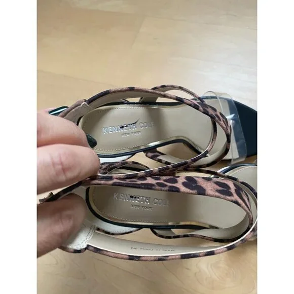 KENNETH Cole BNWOT "Brooke Cross" Vinyl Strap Heels Animal Print Women NEW - Picture 7 of 10
